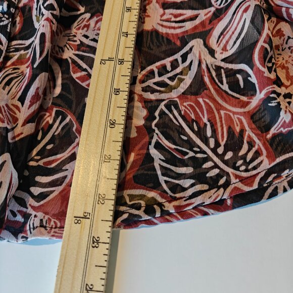 Evereve Kensie Floral Print Flowy Button Down Boho V-neck Sheer Ruffle Top - Picture 7 of 8